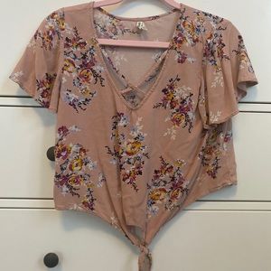 Floral X neckline top